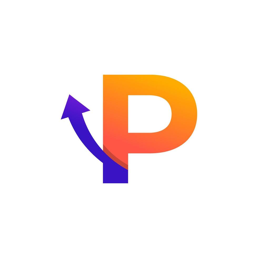 Anfangsbuchstabe p Pfeil nach oben Logo-Symbol. gut für Firmen-, Reise-, Start-up-, Logistik- und Grafiklogos vektor