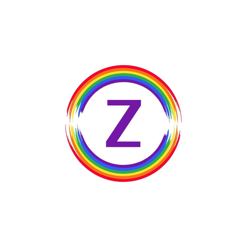 buchstabe z innen kreisförmig gefärbt in regenbogenfarbe flaggenpinsel logo design inspiration für lgbt-konzept vektor