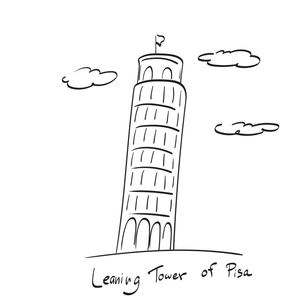 Schiefer Turm von Pisa Italien Illustration Vektor handgezeichnet isoliert auf weißem Hintergrund Strichzeichnungen.