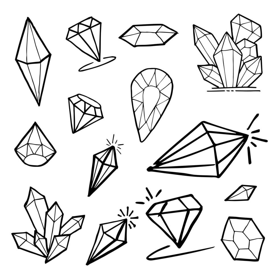 Doodle Hand Draw Diamond Set, Vektor-Illutration. vektor