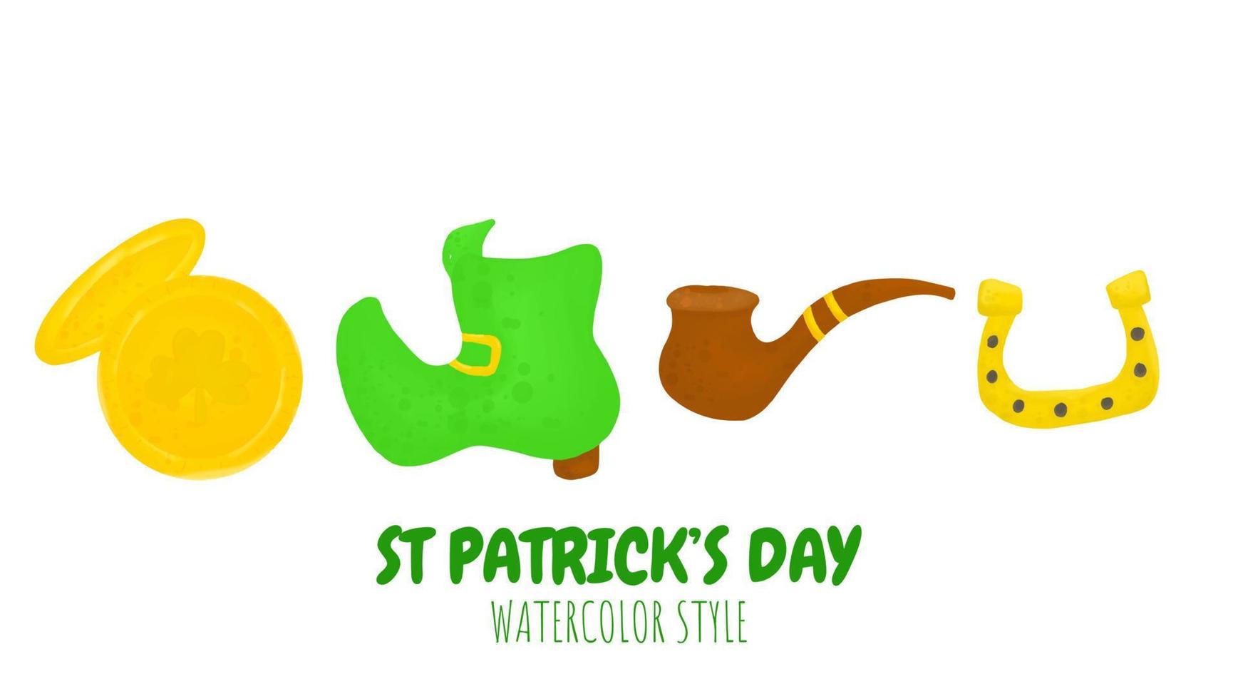 St Patrick's Day akvarellelement. uppsättning av söta st patricks tecknade illustration vektor