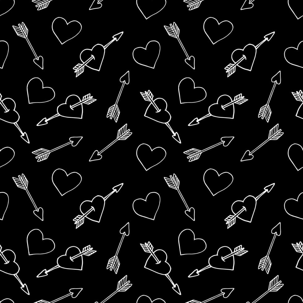 Herz und Pfeil Musterdesign Hand gezeichnetes Gekritzel. vektor, skandinavisch, minimalismus. Tapeten, Textilien, Packpapier, Hintergrund. Liebe, Romantik, Valentinstag. vektor