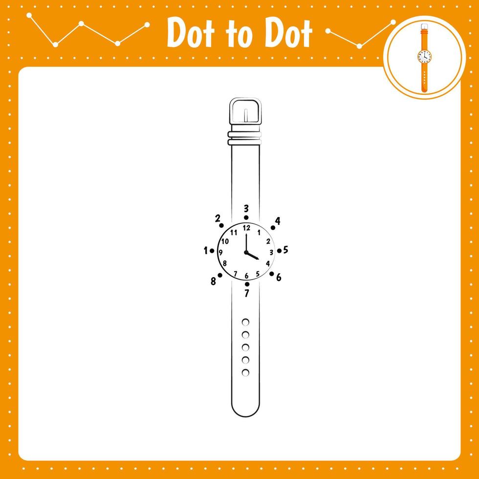 verbinde die Punkte. Punkt-zu-Punkt-Lernspiel. Uhr, Uhren. vektor