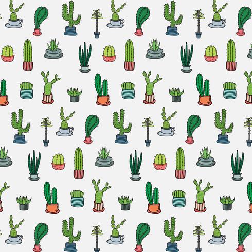 Handdragen tropisk kaktusmönster. Handgjord vektor illustration.