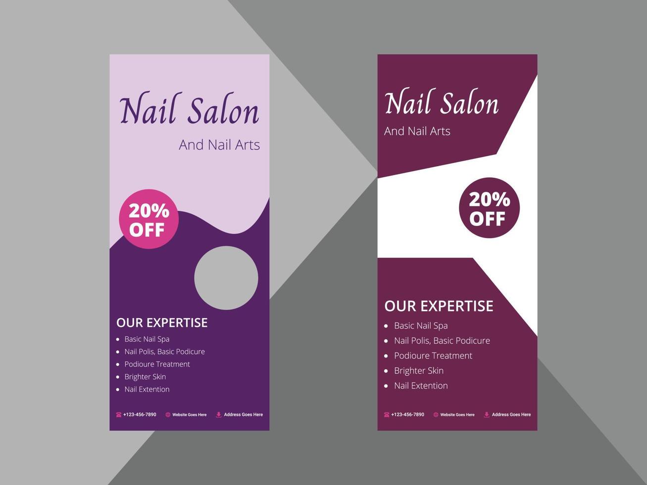 Nagelstudio-Service Roll-Up-Banner-Design. Spa-Nagelstudio-Service-Plakat-Broschürendesign. Cover, Roll-Up-Banner, Poster, druckfertig vektor