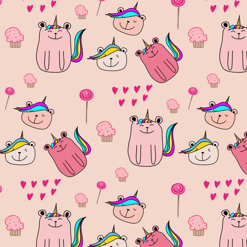 Netter Bär Unicorn Pattern Background. Vektor-Illustration. vektor