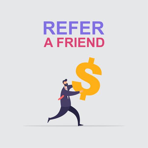 Affärsman dela information om hänvisa en vän för att tjäna pengar vektor illustration koncept.