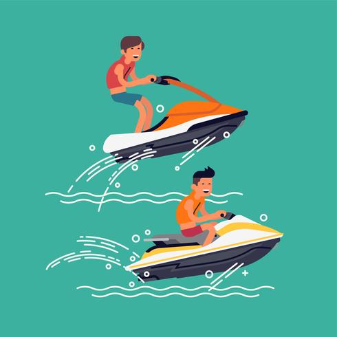 Männer reiten mit Wasserfahrzeugen vektor