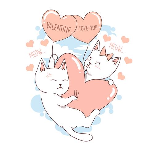 KAT HÖST OCH VALENTIN FÖRÄLSKELSE MYCKET CUTE VECTOR