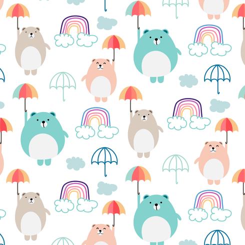 Gullig björn och paraplymönster bakgrund för barn. Vektor illustration.