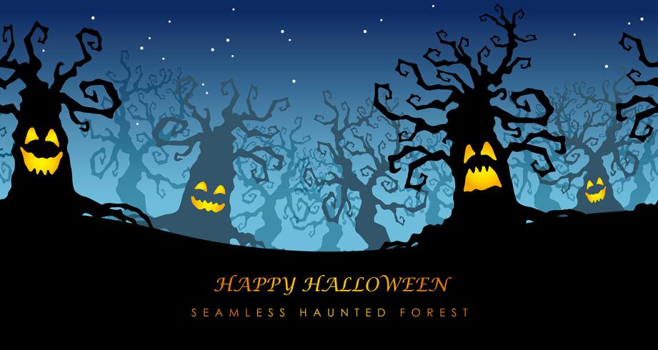 Glad Halloween sömlös hemsökt skog vektor illustration med textutrymme.