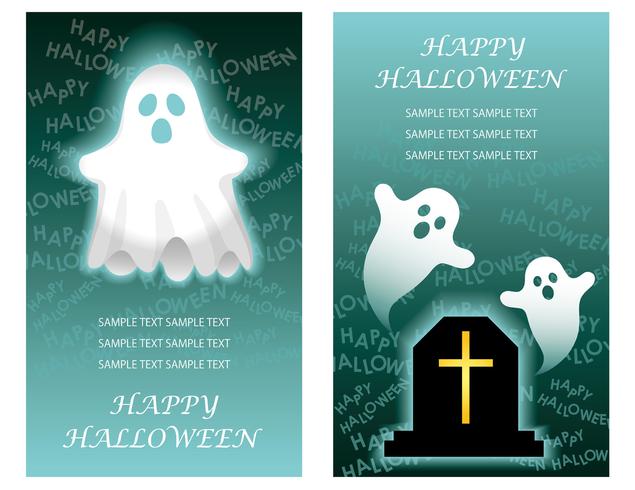 Set med två Happy Halloween hälsningskort mallar med spöken. vektor