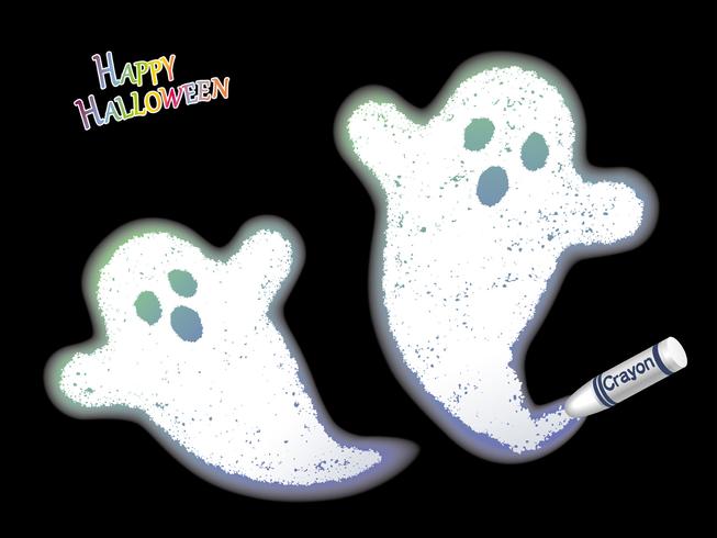 Geist-Vektorillustration des glücklichen Halloween-Zeichenstifts weiße auf einem schwarzen Hintergrund. vektor