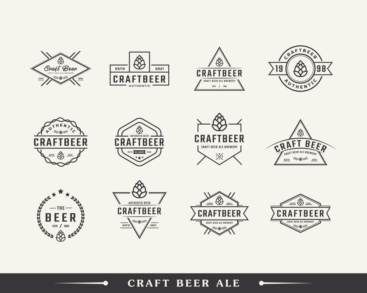 uppsättning klassisk vintage retro etikett märke för humle hantverk öl ale bryggeri logotyp design inspiration vektor