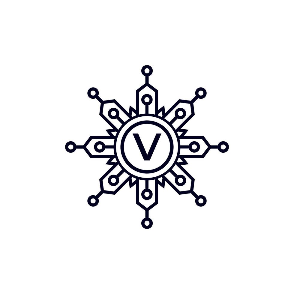 teknik initial bokstav v cirkel logotyp designmall element. vektor
