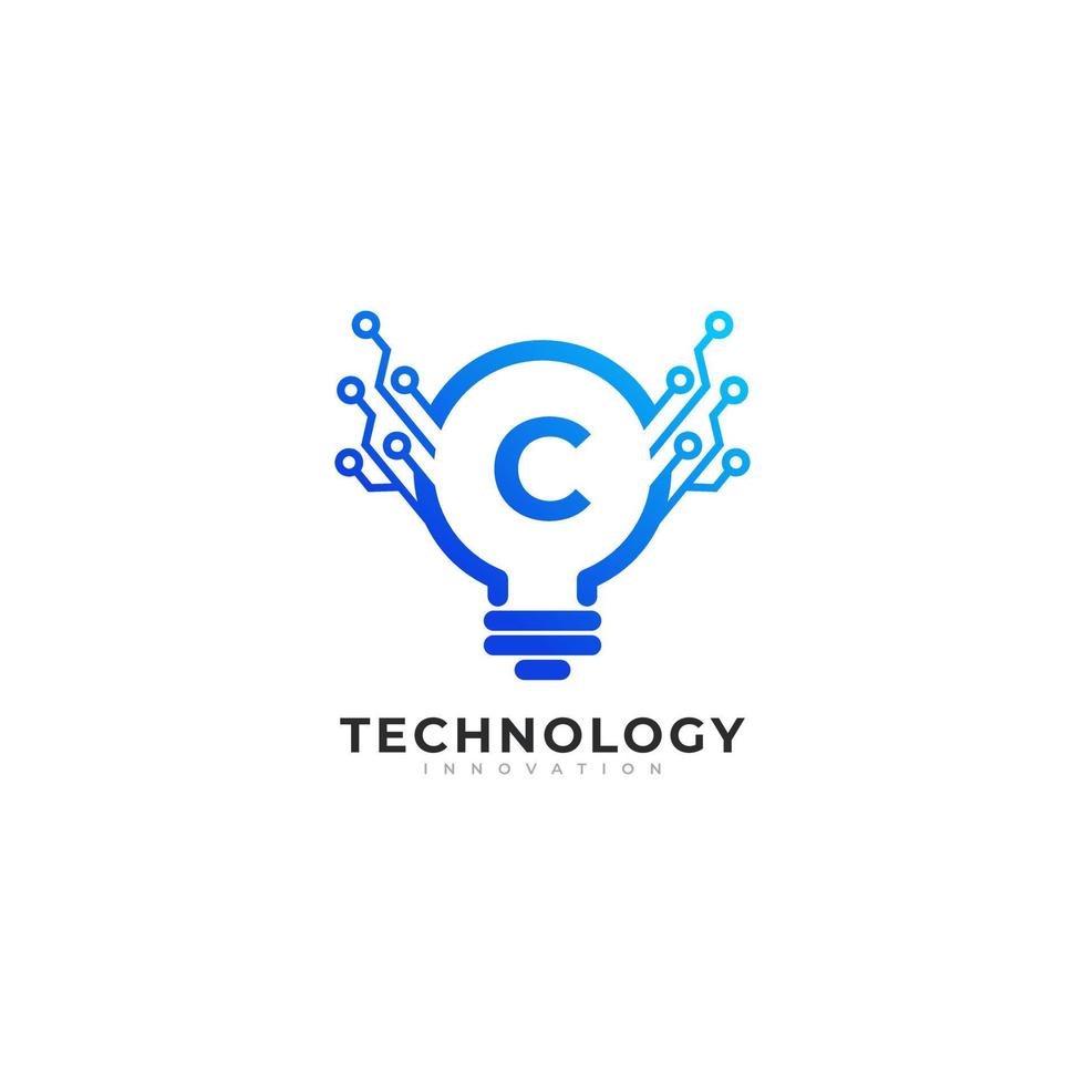 bokstaven c inuti glödlampa teknologi innovation logotyp designmall element vektor
