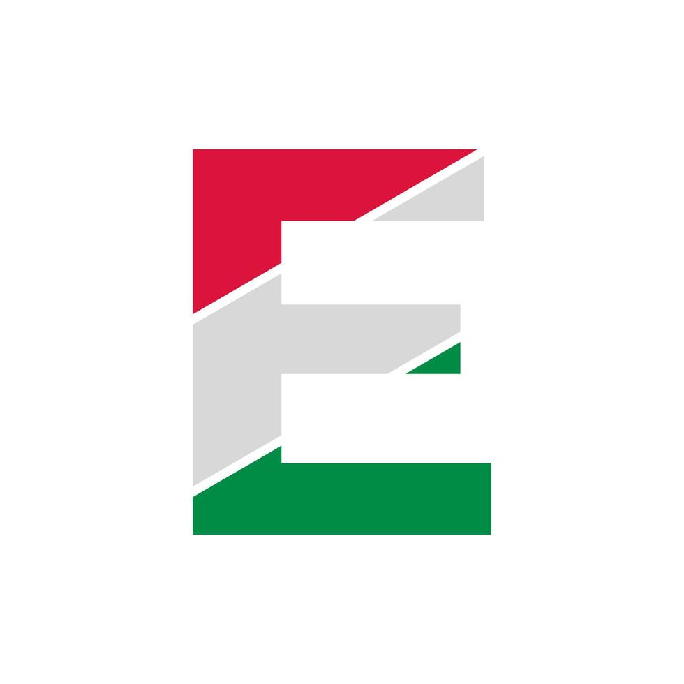 initial bokstav e pappersutklipp med italiensk flagga färg logotyp designmall vektor