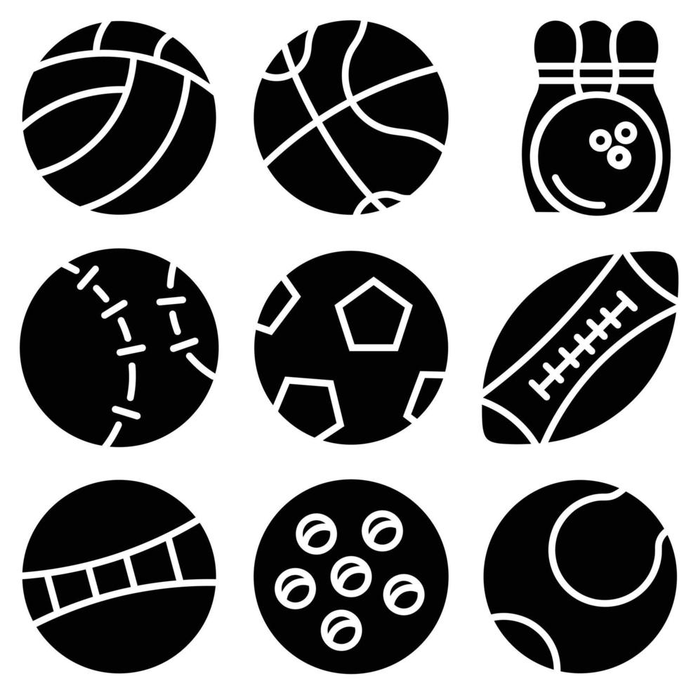 Ballsportsymbole gesetzt, Ballsymbol dünne Linie Umriss lineares Sportballsymbol für Logo. vektor