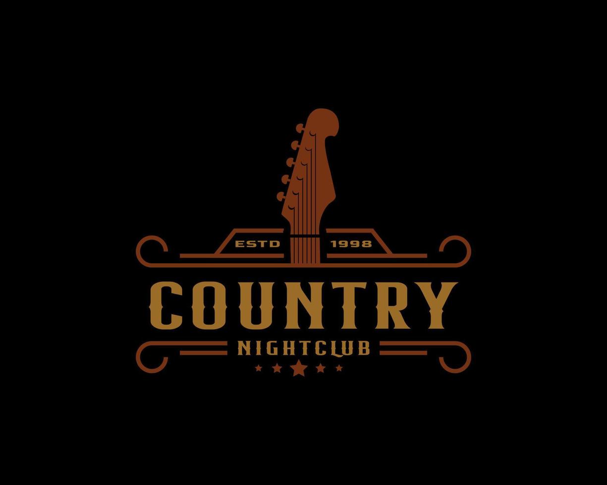 klassisches Vintage-Retro-Label-Abzeichen für Country-Gitarrenmusik Western Saloon Bar Cowboy-Logo-Design-Vorlage vektor