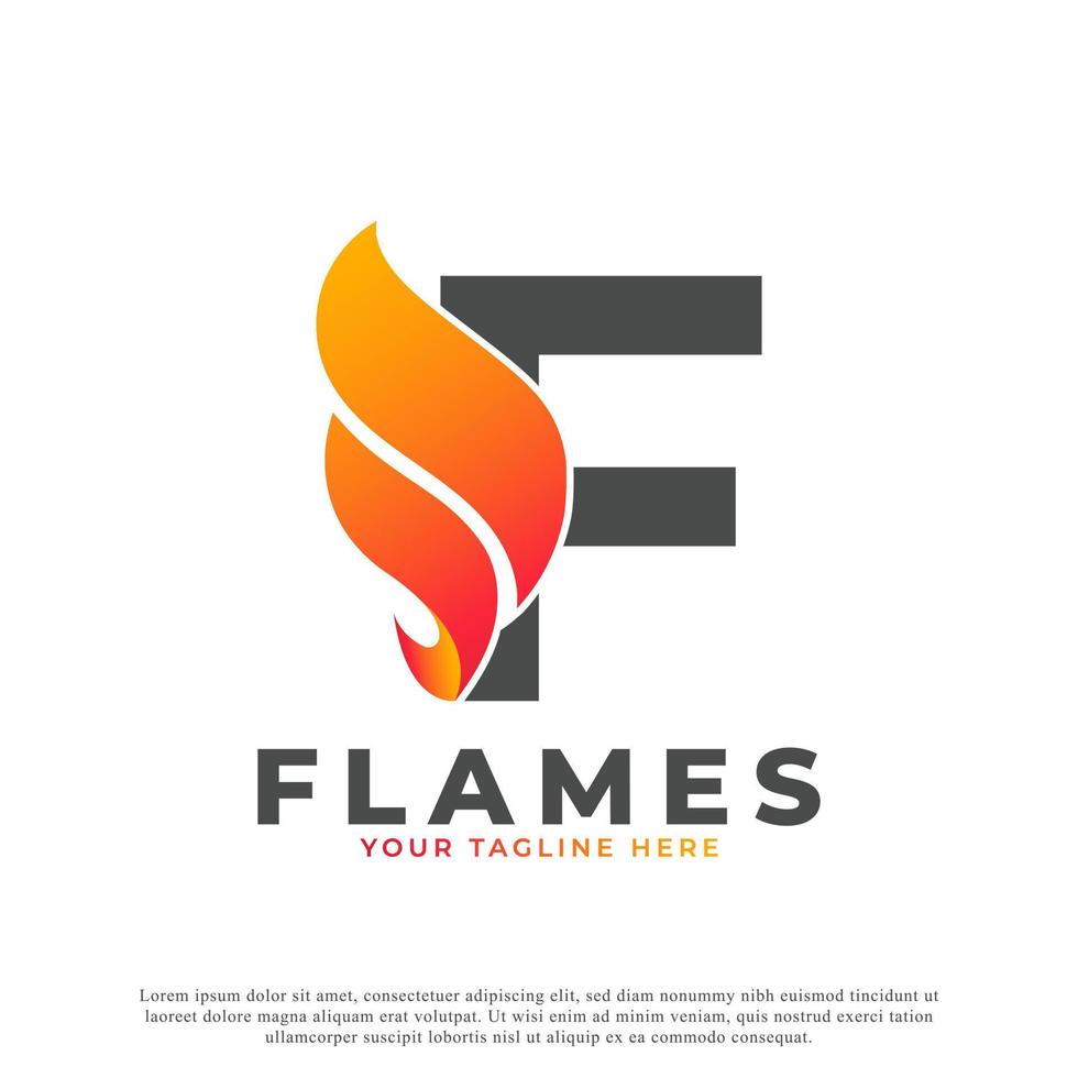 Flamme mit Logo-Design des Buchstaben f. Feuer-Vektor-Logo-Vorlage vektor