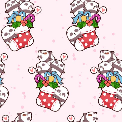 Seamless Kawaii Happy Pandas är i ett sockermönster vektor