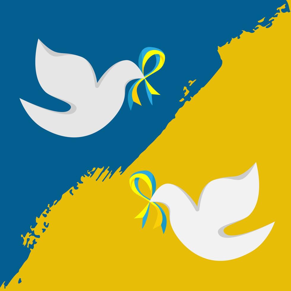 die taube, ein symbol des friedens mit einem band in der farbe der ukrainischen flagge blau und gelb vektor