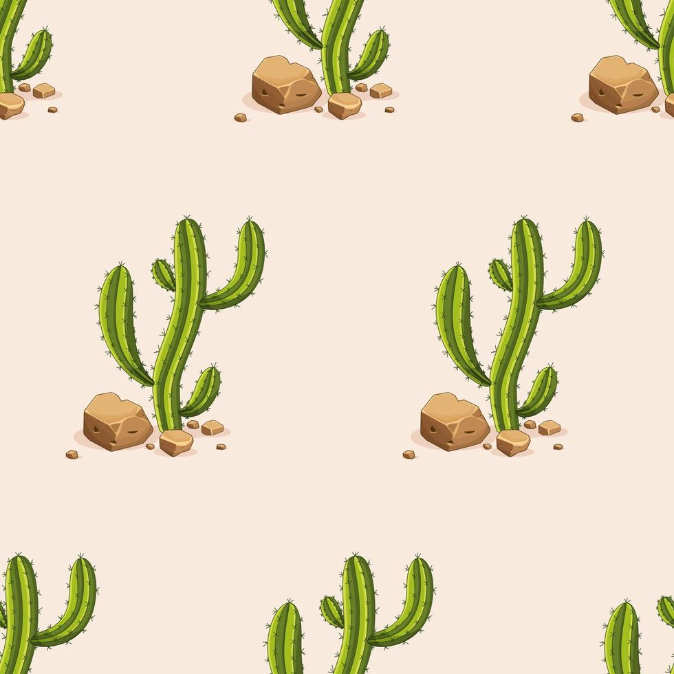 sömlösa mönster kaktus och stenar med vektor grön kaktus och suckulenter. sömlösa mönster med ökentema med kaktus och blommor. vektor illustration