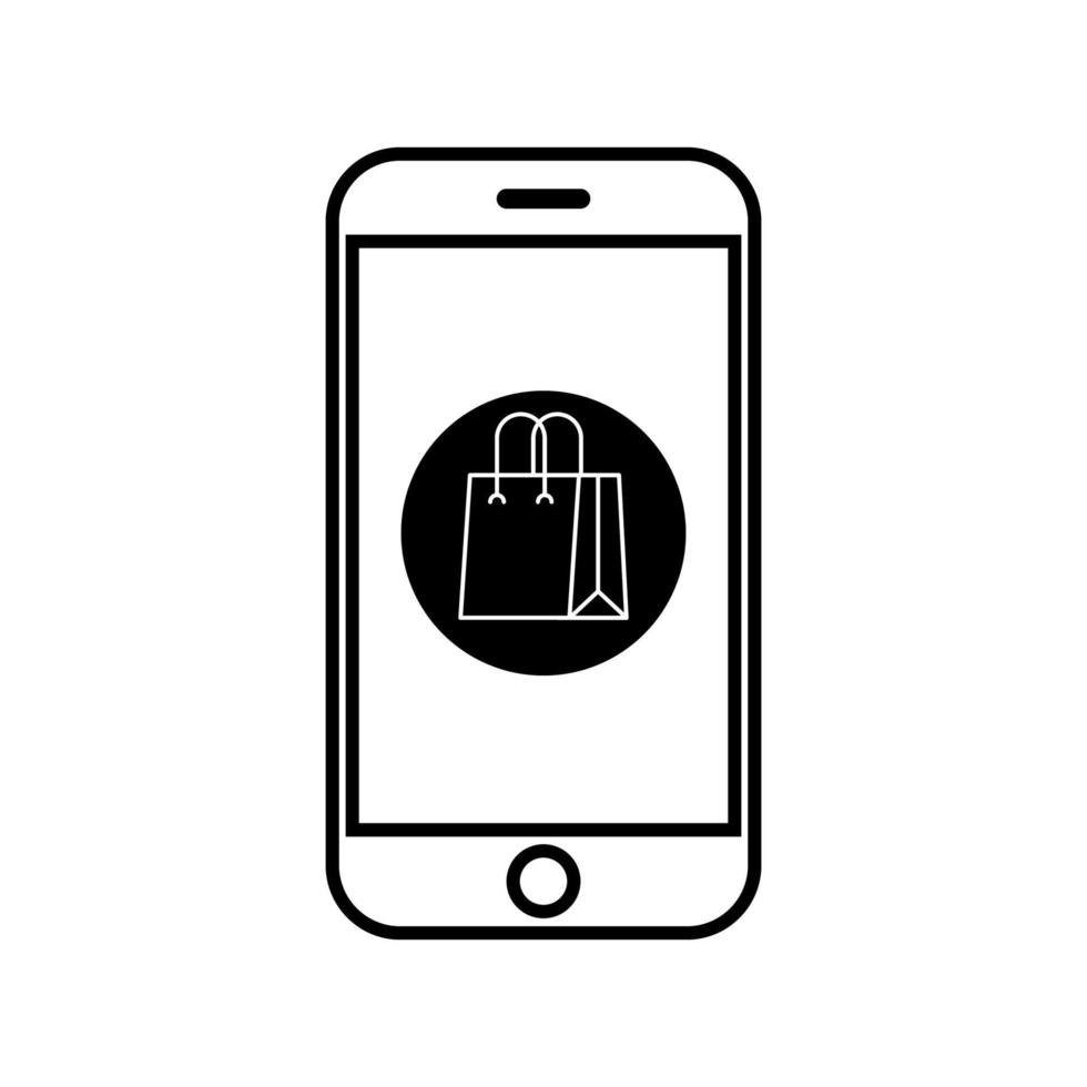 Telefon und Papiertüte, Einkaufen per Handy, E-Commerce, Online-Shopping-Vektorillustration vektor