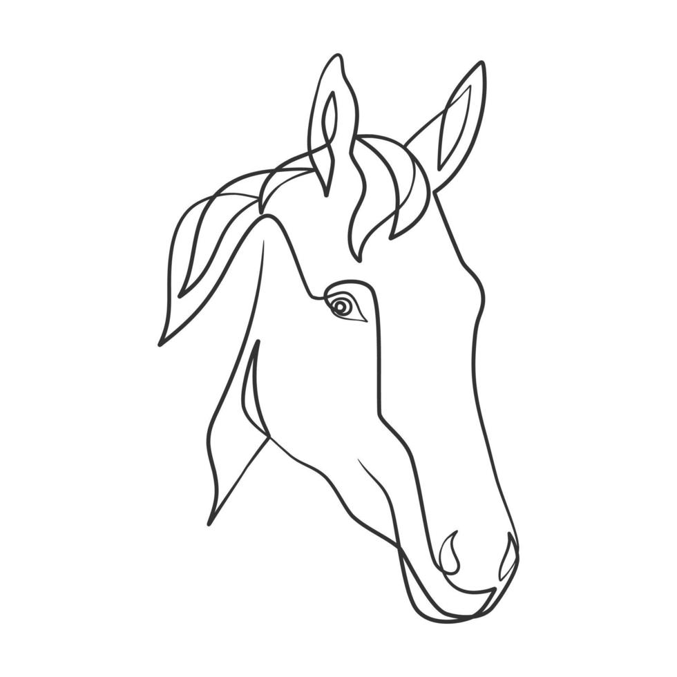 kontinuerlig linjeteckning av hästhuvud vektor
