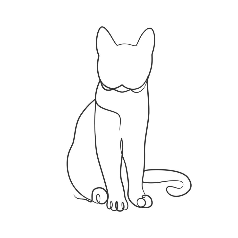 kontinuerlig linjeteckning av söt katt vektor