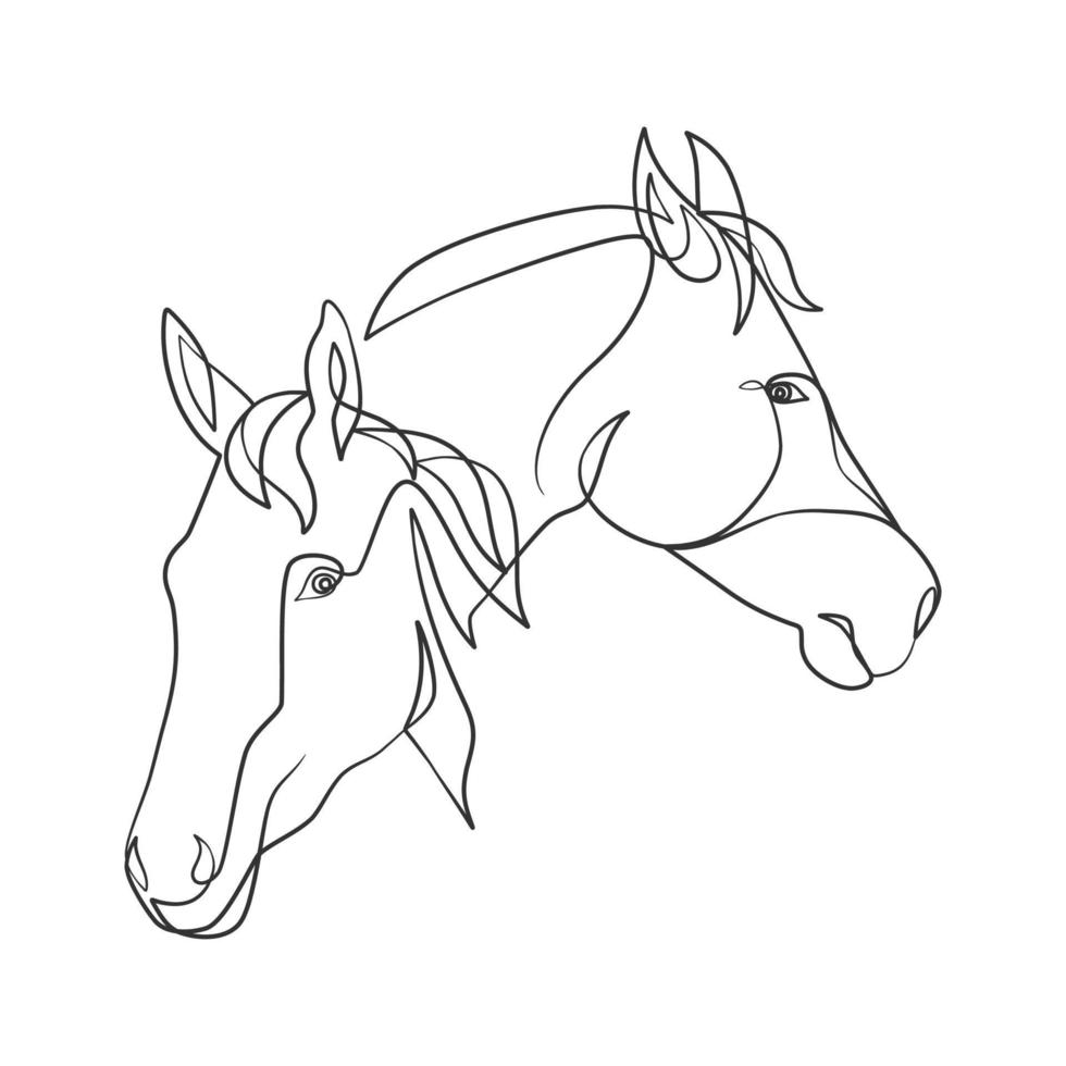 durchgehende Linienzeichnung des Pferdekopfes vektor