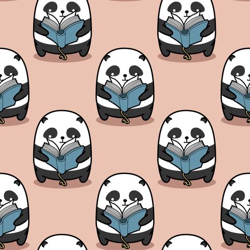 Sömlös panda läser bokmönster. vektor
