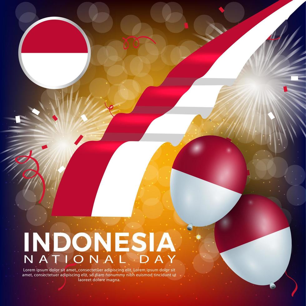 Jubiläum Nationalfeiertag Indonesien. Banner, Grußkarte, Flyer-Design. Poster-Template-Design vektor