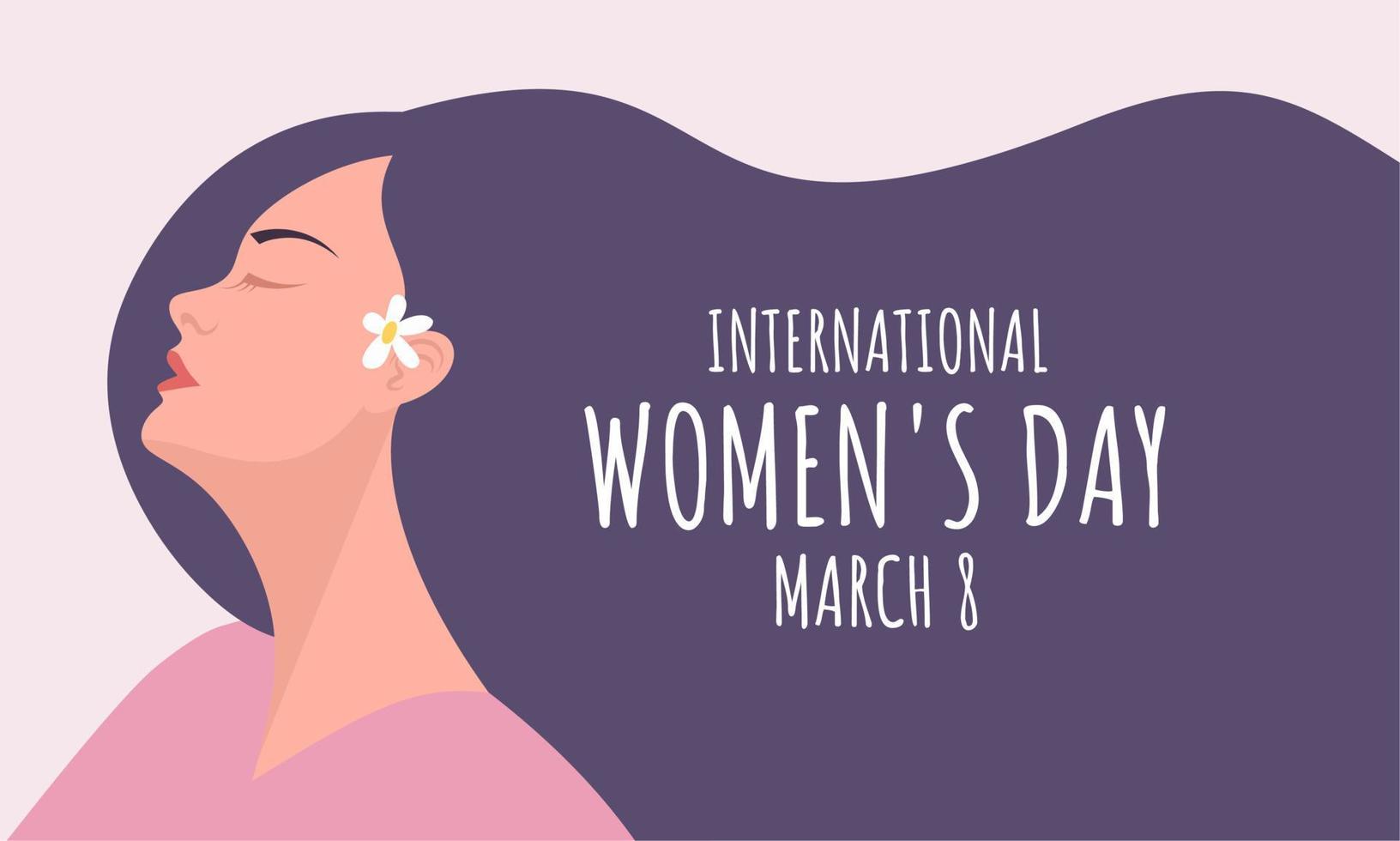 vektorillustration av kvinna med löst hår, som banner eller affisch för internationella kvinnodagen, vektor