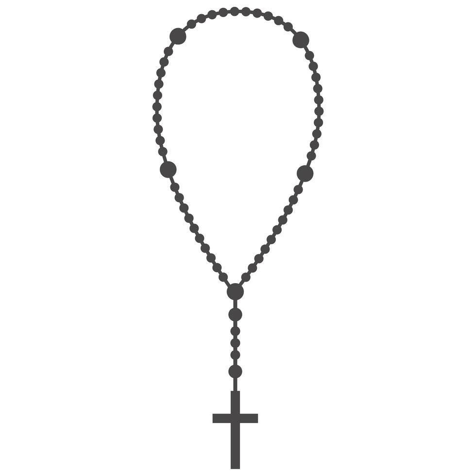 rosenkranspärlor silhuett. böne smycken för meditation. katolsk kapell med ett kors. religionssymbol. vektor illustration.