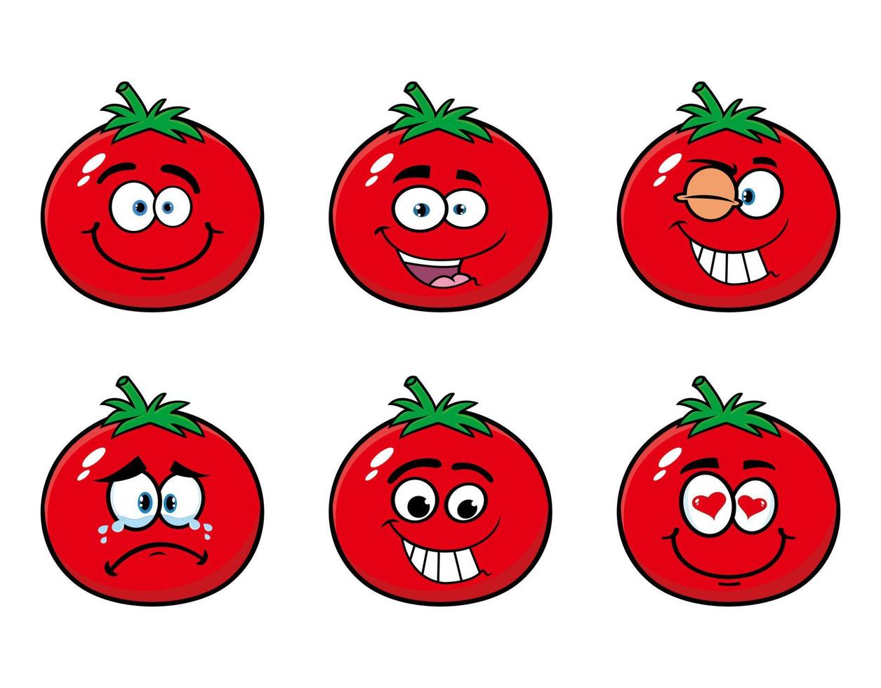 uppsättning av samling leende tomat tecknad maskot karaktär. vektor illustration isolerad på vit bakgrund