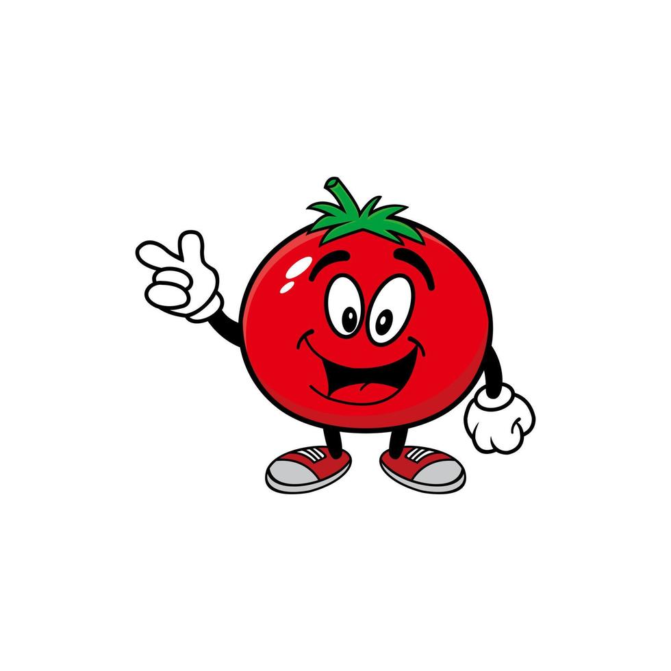 niedliches karikatur-frucht-tomaten-charakter-maskottchen vektor