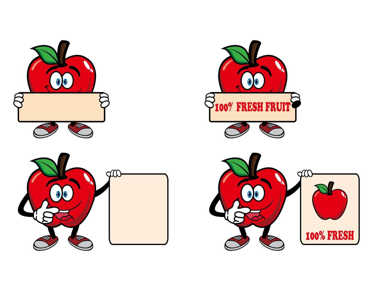 uppsättning av samling leende äpple tecknad maskot karaktär. vektor illustration isolerad på vit bakgrund