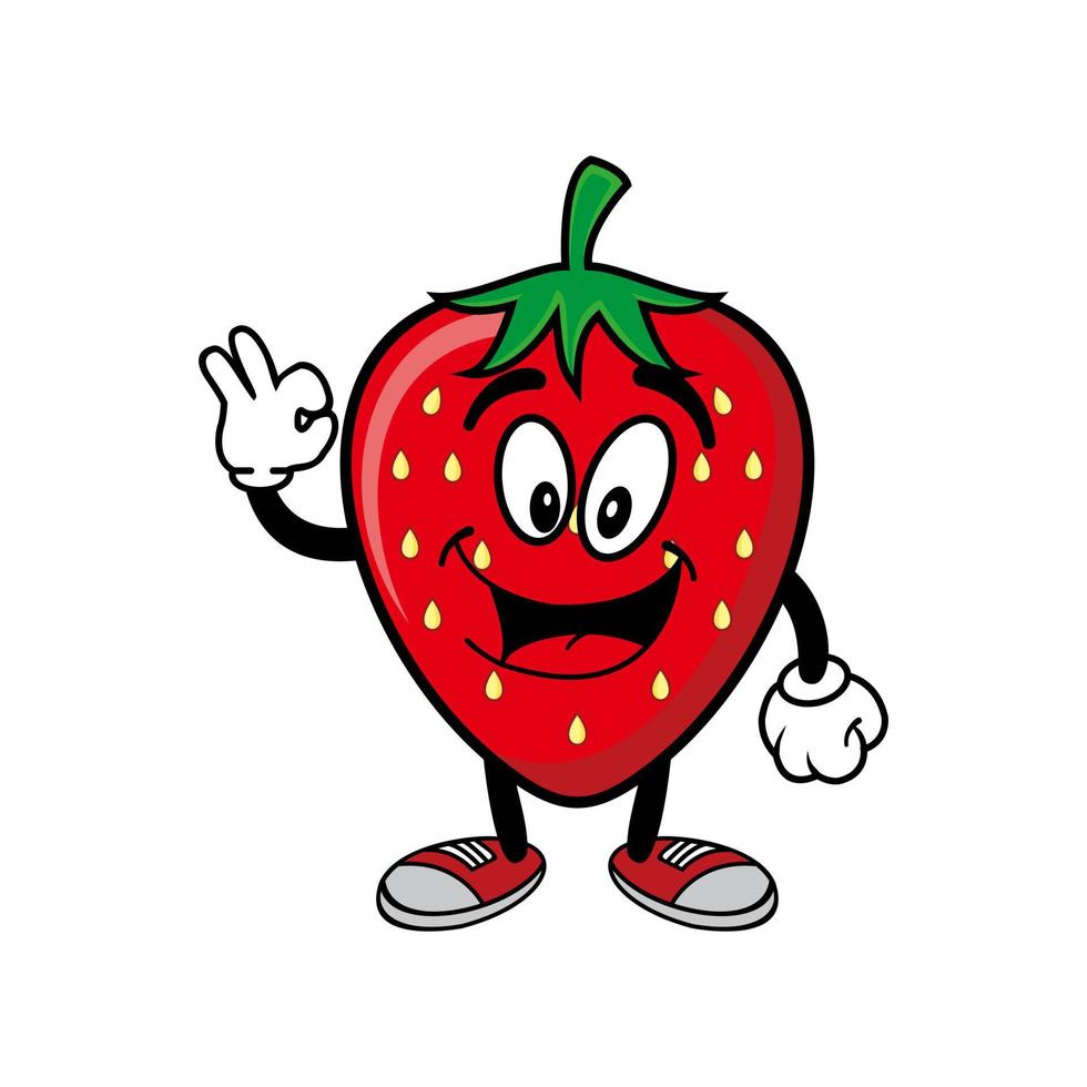 leende jordgubbar tecknad maskot karaktär. vektor illustration isolerad på vit bakgrund