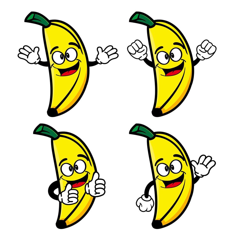 uppsättning av samling söta leende banan seriefigur. vektor illustration isolerad på vit bakgrund