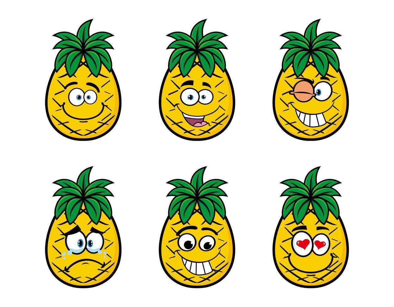 uppsättning av samling leende ananas tecknad maskot karaktär. vektor illustration isolerad på vit bakgrund