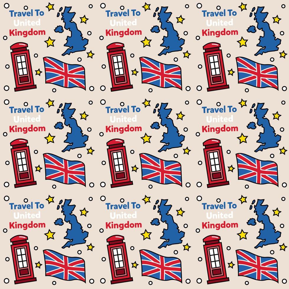 resa till Storbritannien doodle sömlösa mönster vektordesign. buss, karta och flagga är identiska ikoner med uk vektor