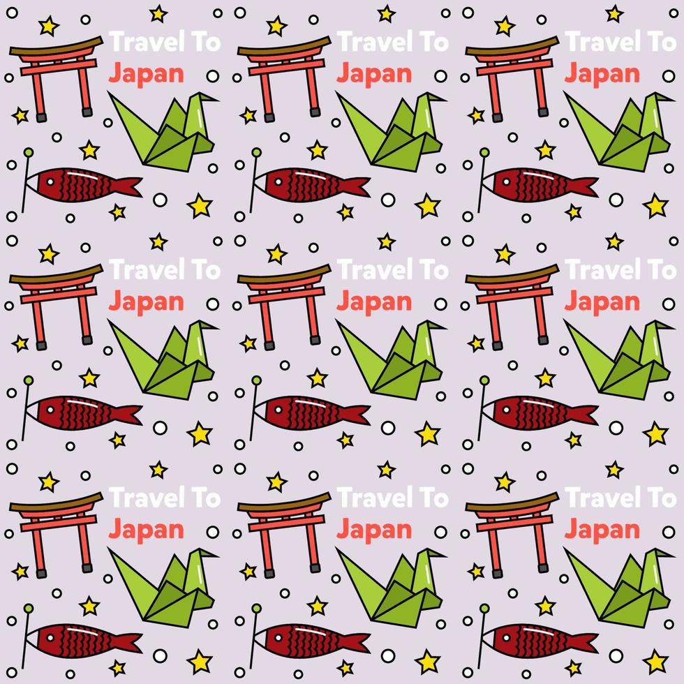 reise nach japan doodle nahtloses muster vektordesign. sushi, fuji, origami sind symbole, die mit japan identisch sind. vektor