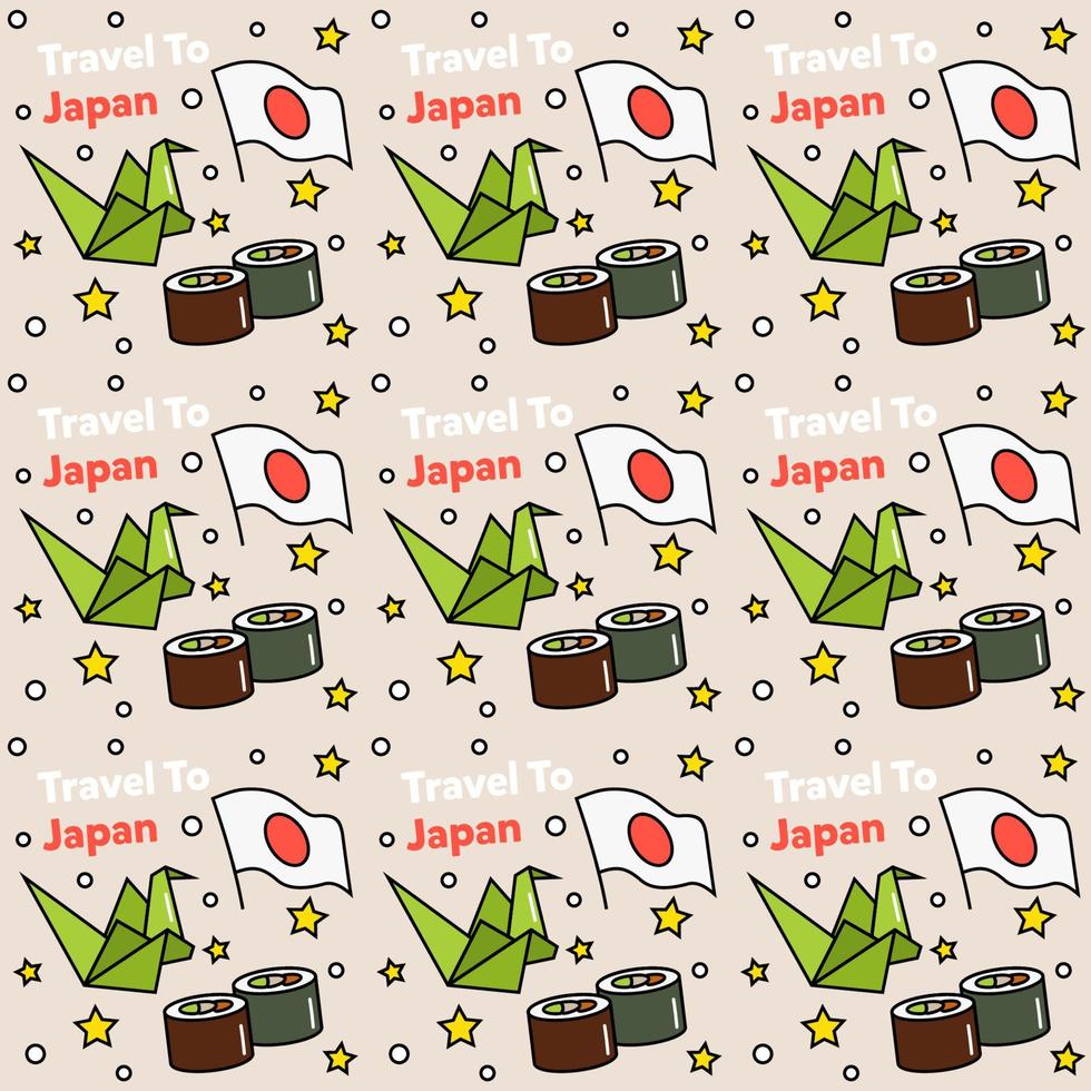 resa till japan doodle sömlösa mönster vektor design. sushi, fuji, origami är ikoner identiska med japan.