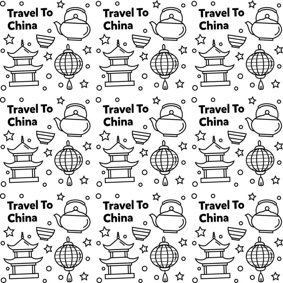 Reisen Sie nach China Doodle Musterdesign Vektordesign. Laterne, Panda und Nudel sind mit Porzellan identische Symbole. vektor