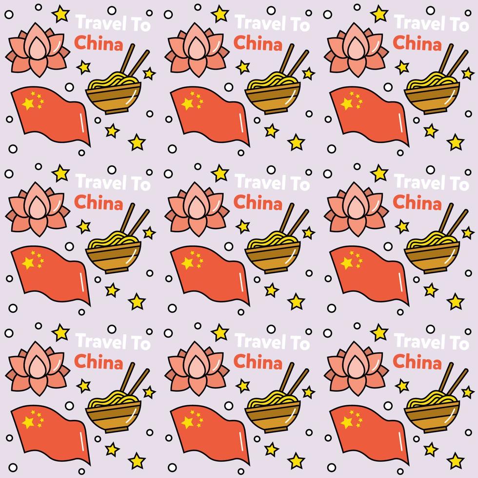 resa till Kina doodle sömlösa mönster vektordesign. lykta, panda och nudlar är identiska med porslin. vektor