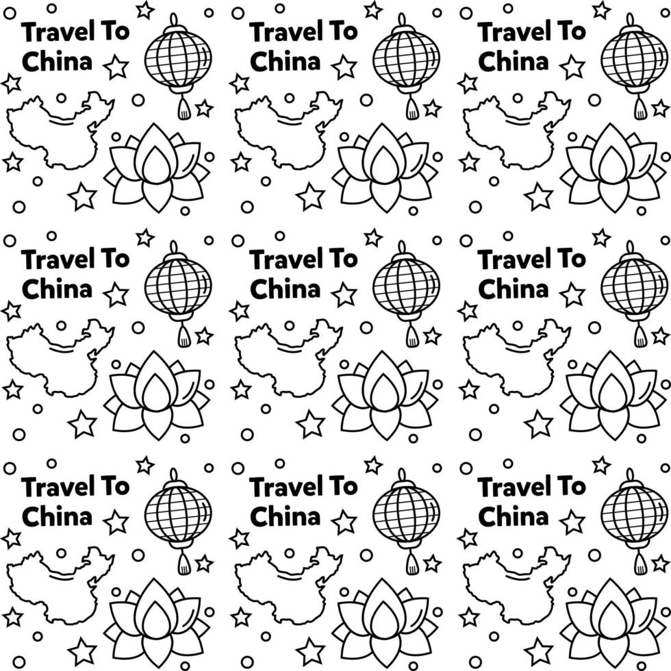 Reisen Sie nach China Doodle Musterdesign Vektordesign. Laterne, Panda und Nudel sind mit Porzellan identische Symbole. vektor