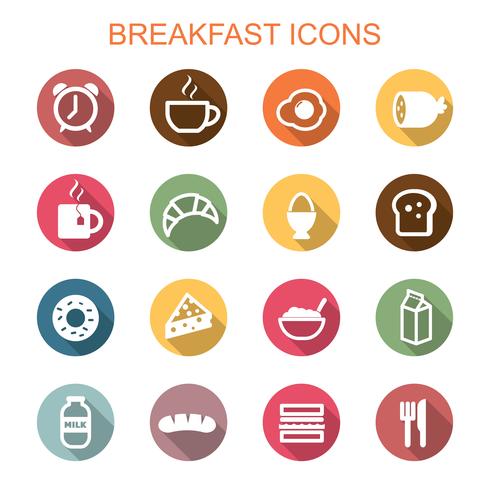 frukost lång skugg ikoner vektor