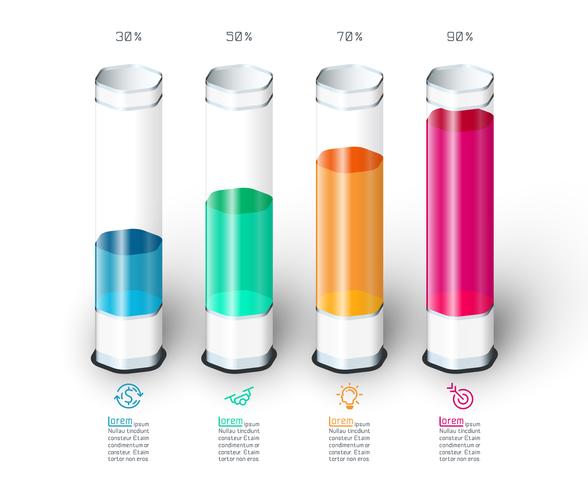 Barer diagram infographics med färgglada 3d glasrör. vektor