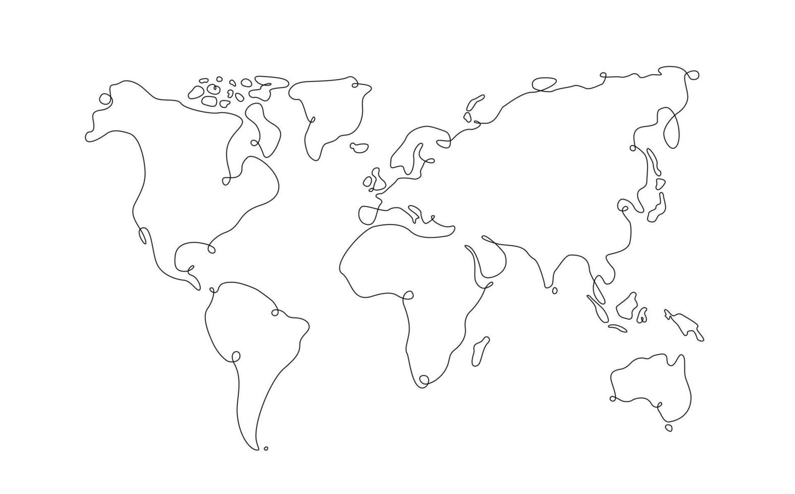 Strichzeichnungen Weltkarte. Erdkarte mit durchgehender Linie. Vektor-Illustration Geographie. einzeilig asien und europa. vektor